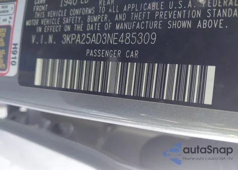 2022 Kia Rio 5-Door S z USA, uszkodzony, nr VIN 3KPA25AD3NE485309